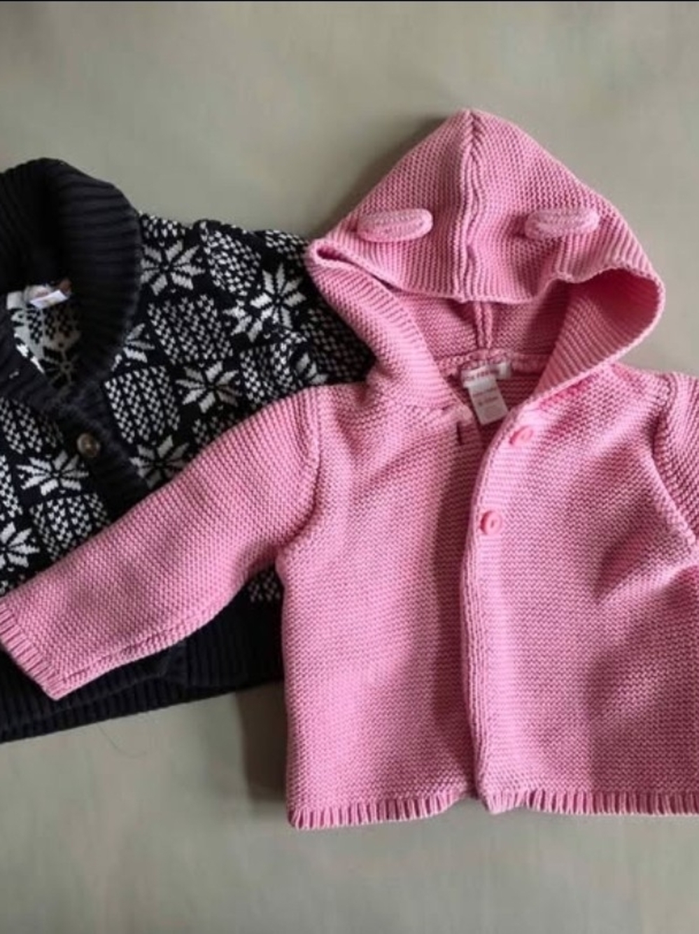 Joe Fresh Animal Bear Ears Pink Hooded Cotton Knit Cardigan Navy Blue Baby 6-12m